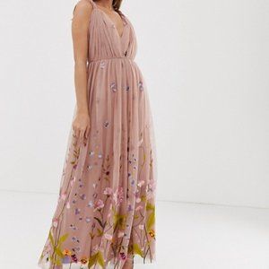 ASOS Petite tulle maxi dress w/ floral embroidery